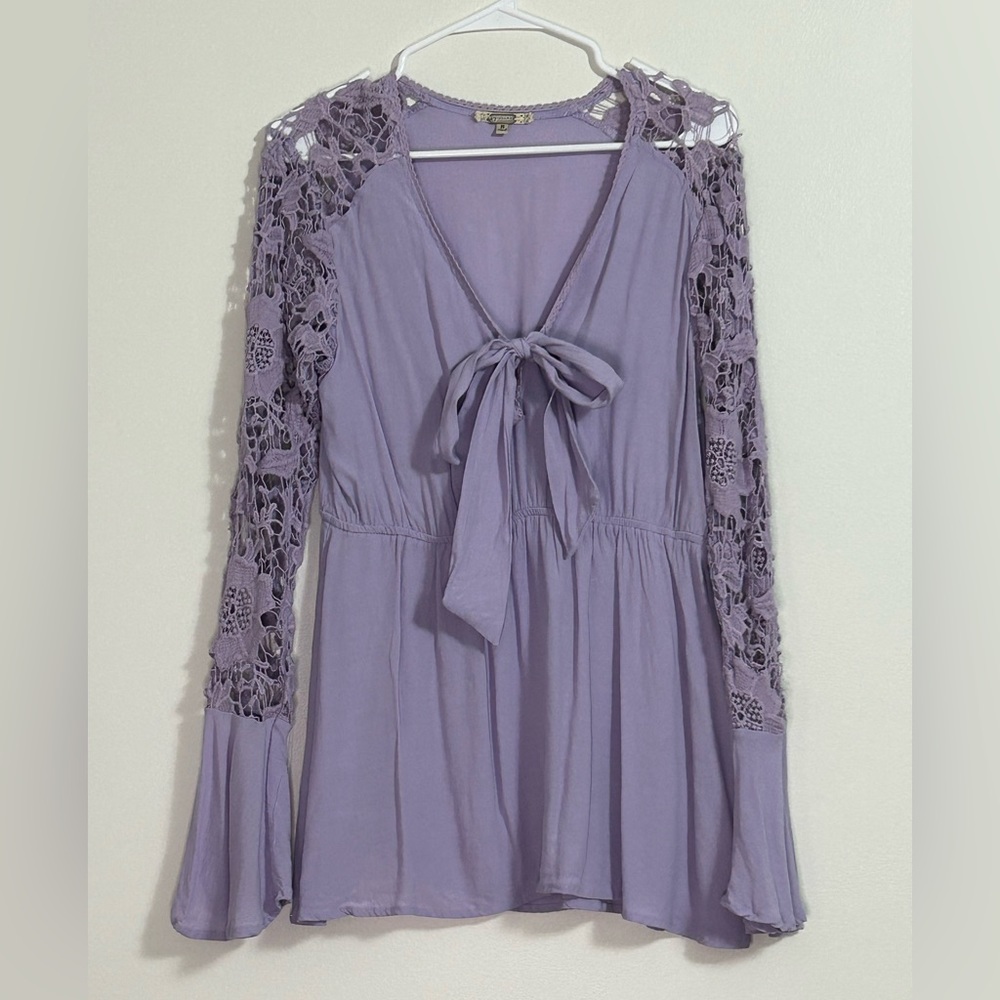 Lavender Bell Lace Sleeves Peplum Top